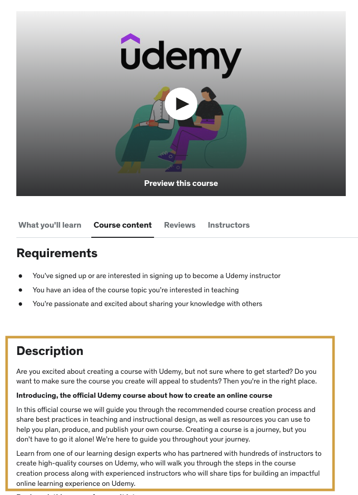 Add A Course Description – Udemy
