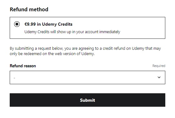 コースの返金方法 – Udemy